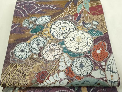 平和屋本店▼六通柄袋帯　辻ヶ花　水明寿花文　本金箔　正絹　逸品　DABI1220sf