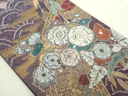 平和屋本店▼六通柄袋帯　辻ヶ花　水明寿花文　本金箔　正絹　逸品　DABI1220sf