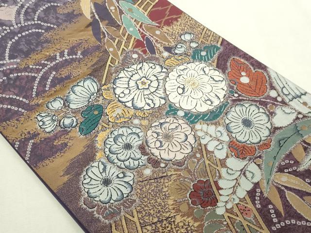 平和屋本店▼六通柄袋帯　辻ヶ花　水明寿花文　本金箔　正絹　逸品　DABI1220sf