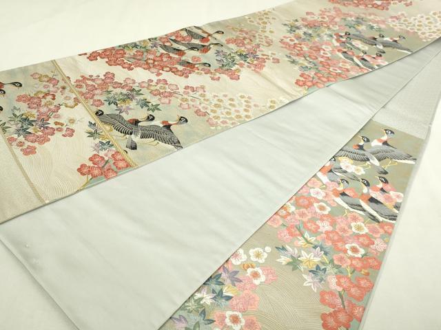 平和屋本店▼本加賀友禅作家 百貫華峰 「美しいキモノ」お馴染みのメーカー となみ織物 六通柄袋帯 唐織 花鳥文 純金箔 証紙付　DABI1221sf