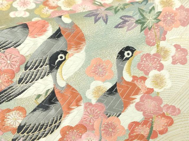 平和屋本店▼本加賀友禅作家 百貫華峰 「美しいキモノ」お馴染みのメーカー となみ織物 六通柄袋帯 唐織 花鳥文 純金箔 証紙付　DABI1221sf
