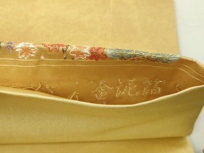 平和屋本店●太鼓柄袋帯　山荘鴛鴦絵文　本金箔　金泥箔　正絹　逸品　DABI1223sf