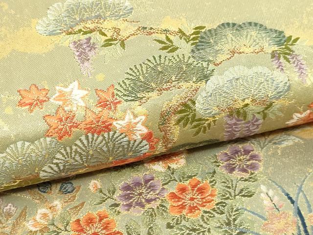 平和屋本店●太鼓柄袋帯　山荘鴛鴦絵文　本金箔　金泥箔　正絹　逸品　DABI1223sf