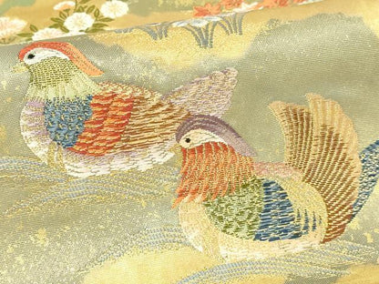平和屋本店●太鼓柄袋帯　山荘鴛鴦絵文　本金箔　金泥箔　正絹　逸品　DABI1223sf