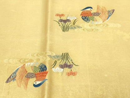 平和屋本店●太鼓柄袋帯　山荘鴛鴦絵文　本金箔　金泥箔　正絹　逸品　DABI1223sf