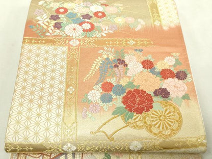 平和屋本店▼六通柄袋帯　能衣花車　純金箔　正絹　逸品　DABI1224sf