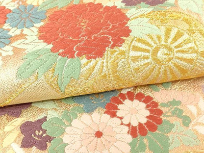 平和屋本店▼六通柄袋帯　能衣花車　純金箔　正絹　逸品　DABI1224sf