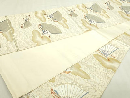 平和屋本店▼六通柄袋帯　流水舞扇文　純金箔　正絹　逸品　DABI1225sf