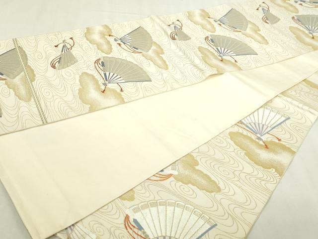 平和屋本店▼六通柄袋帯　流水舞扇文　純金箔　正絹　逸品　DABI1225sf