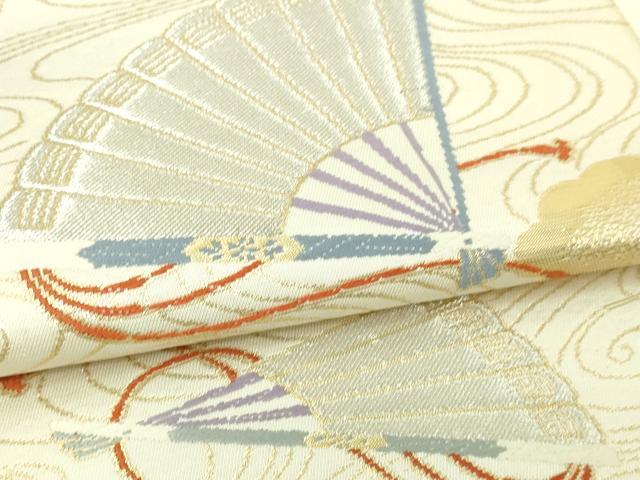 平和屋本店▼六通柄袋帯　流水舞扇文　純金箔　正絹　逸品　DABI1225sf