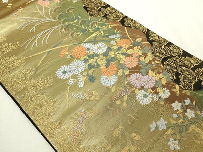 平和屋本店▼六通柄袋帯　華苑蒔絵錦　本金二重箔　正絹　逸品　DABI1233sf