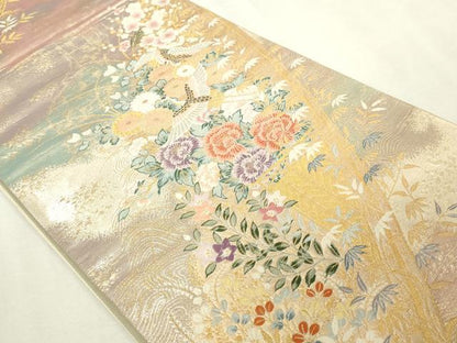 平和屋本店▼六通柄袋帯　唐織　道長翔鶴文　九百本金弐重織　正絹　逸品　DABI1234sf