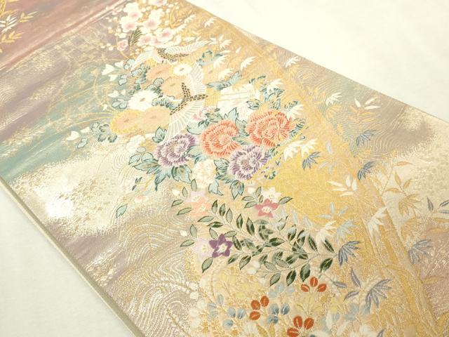 平和屋本店▼六通柄袋帯　唐織　道長翔鶴文　九百本金弐重織　正絹　逸品　DABI1234sf