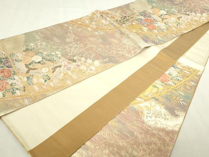平和屋本店▼六通柄袋帯　唐織　道長翔鶴文　九百本金弐重織　正絹　逸品　DABI1234sf