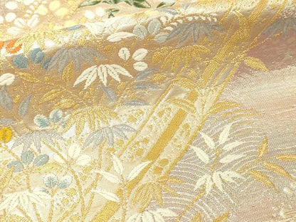 平和屋本店▼六通柄袋帯　唐織　道長翔鶴文　九百本金弐重織　正絹　逸品　DABI1234sf