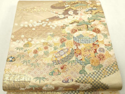 平和屋本店▼六通柄袋帯　九百錦　松竹梅　本金箔　正絹　逸品　DABI1235sf
