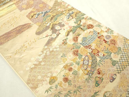 平和屋本店▼六通柄袋帯　九百錦　松竹梅　本金箔　正絹　逸品　DABI1235sf