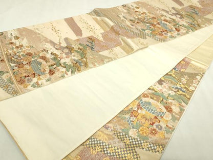 平和屋本店▼六通柄袋帯　九百錦　松竹梅　本金箔　正絹　逸品　DABI1235sf