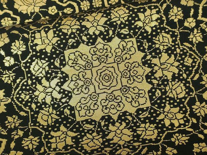 平和屋本店▼西陣　老舗　渡文謹製　手織　九寸開き名古屋帯　正倉院花文　黒地　本金箔24ｋ　正絹　逸品　DABI1236sf