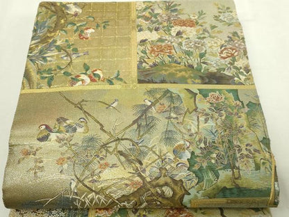 平和屋本店▼西陣あさぎ　丸帯　日本屏風絵大観　プラチナ本金箔　壱仟八百口織　正絹　逸品　DABI1238sf