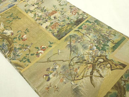 平和屋本店▼西陣あさぎ　丸帯　日本屏風絵大観　プラチナ本金箔　壱仟八百口織　正絹　逸品　DABI1238sf