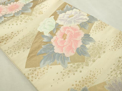 平和屋本店▼六通柄袋帯　唐織　草花文　純絵箔貮拾四金　正絹　逸品　DABI1246sf