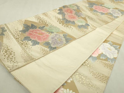 平和屋本店▼六通柄袋帯　唐織　草花文　純絵箔貮拾四金　正絹　逸品　DABI1246sf