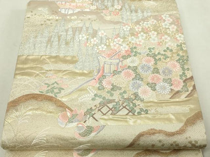 平和屋本店▼六通柄袋帯　唐織　九百錦　風景草花文　純金箔　正絹　逸品　DABI1248sf