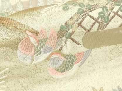 平和屋本店▼六通柄袋帯　唐織　九百錦　風景草花文　純金箔　正絹　逸品　DABI1248sf