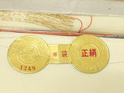 平和屋本店▼西陣　前田徳織物謹製　六通柄袋帯　九百錦　花鳥扇面流し文　24ｋ本金箔　証紙付き　正絹　逸品　DABI1251sf