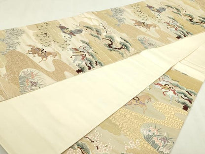 平和屋本店▼六通柄袋帯　古典雅錦　草花文　馬　本金箔　正絹　逸品　DABI1254sf