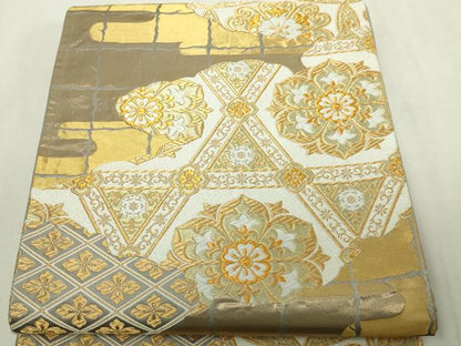 平和屋本店▼六通柄袋帯　金雲秀宝文　純金箔24ｋ　正絹　逸品　DABI1257sf