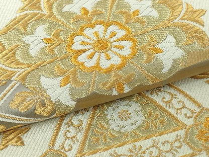 平和屋本店▼六通柄袋帯　金雲秀宝文　純金箔24ｋ　正絹　逸品　DABI1257sf
