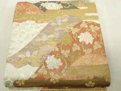 平和屋本店▼六通柄袋帯　更紗花文　本金箔24Ｋ　正絹　逸品　DABI1258sf