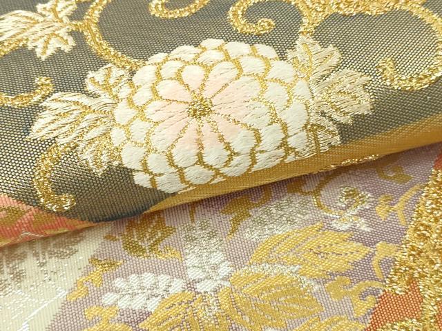 平和屋本店▼六通柄袋帯　更紗花文　本金箔24Ｋ　正絹　逸品　DABI1258sf