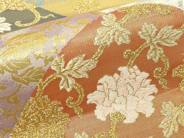 平和屋本店▼六通柄袋帯　更紗花文　本金箔24Ｋ　正絹　逸品　DABI1258sf