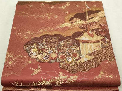 平和屋本店▼六通柄袋帯　古典瑞宝　本金箔　正絹　逸品　DABI1259sf
