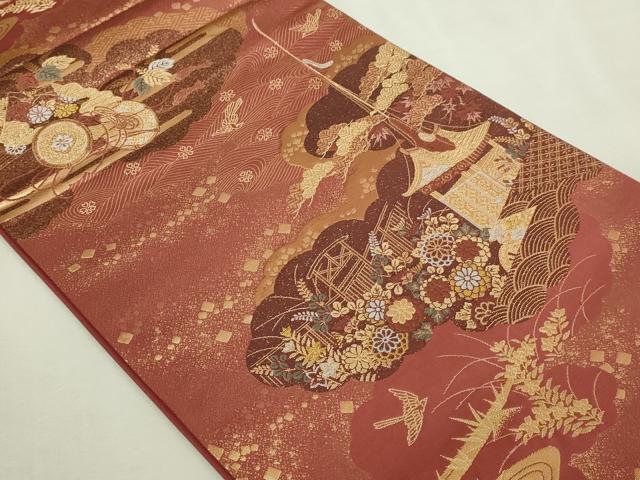 平和屋本店▼六通柄袋帯　古典瑞宝　本金箔　正絹　逸品　DABI1259sf