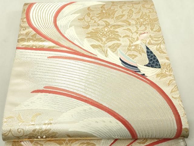 平和屋本店▼六通柄袋帯　孔雀唐草花文様　純金箔24ｋ　正絹　逸品　DABI1261sf
