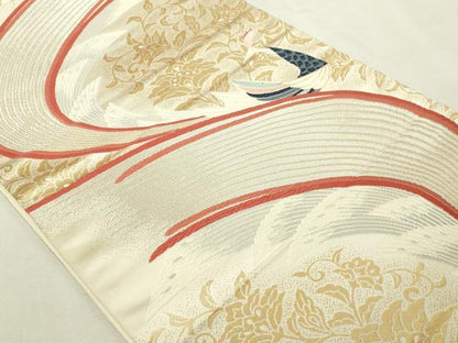 平和屋本店▼六通柄袋帯　孔雀唐草花文様　純金箔24ｋ　正絹　逸品　DABI1261sf