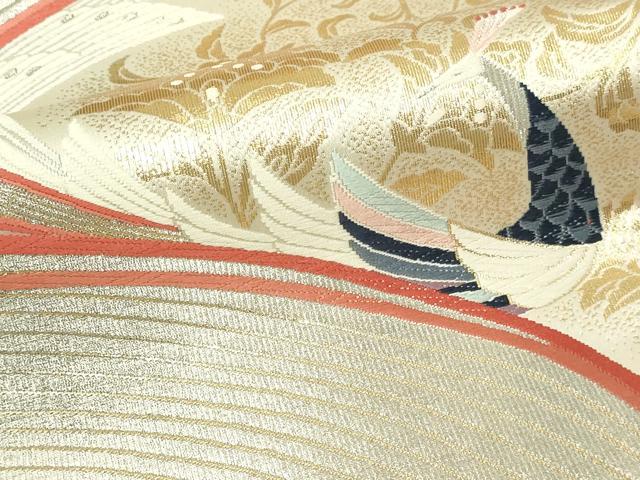 平和屋本店▼六通柄袋帯　孔雀唐草花文様　純金箔24ｋ　正絹　逸品　DABI1261sf