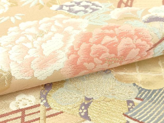 平和屋本店▼六通柄袋帯　唐織　風景草花文　松竹梅　本金箔錦　二重織　正絹　逸品　DABI1264sf