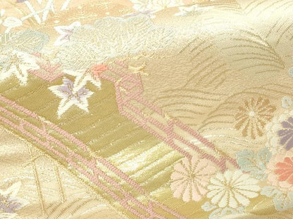 平和屋本店▼六通柄袋帯　唐織　風景草花文　松竹梅　本金箔錦　二重織　正絹　逸品　DABI1264sf