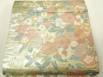 平和屋本店▼六通柄袋帯　草花文　本金箔　正絹　逸品　DABI1269sf
