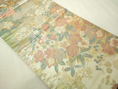 平和屋本店▼六通柄袋帯　草花文　本金箔　正絹　逸品　DABI1269sf