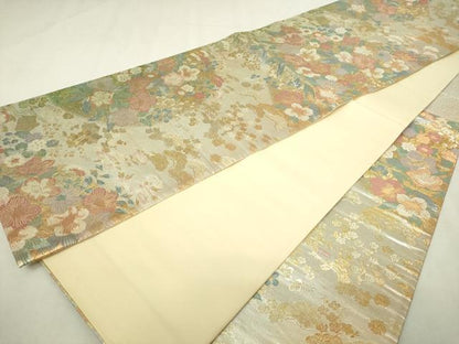 平和屋本店▼六通柄袋帯　草花文　本金箔　正絹　逸品　DABI1269sf