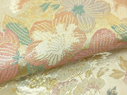 平和屋本店▼六通柄袋帯　草花文　本金箔　正絹　逸品　DABI1269sf