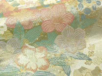平和屋本店▼六通柄袋帯　草花文　本金箔　正絹　逸品　DABI1269sf