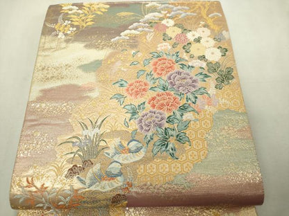 平和屋本店▼六通柄袋帯　道長鴛鴦文　九百本金弐重箔　正絹　逸品　DABI1270sf