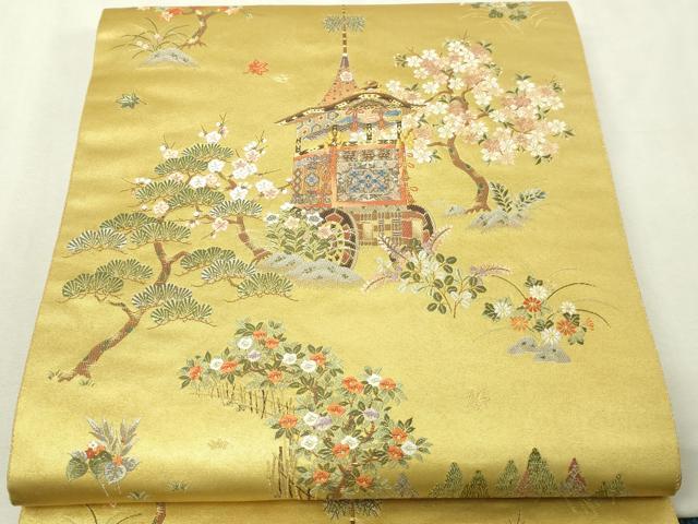 平和屋本店●廣裳佳苑謹製　六通柄袋帯　祇園祭絵文　本金箔　金泥箔　共箱付き　正絹　逸品　DABI1279sf